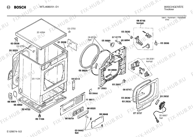 Взрыв-схема сушильной машины Bosch WTL4680 ELECTRONIC - Схема узла 02