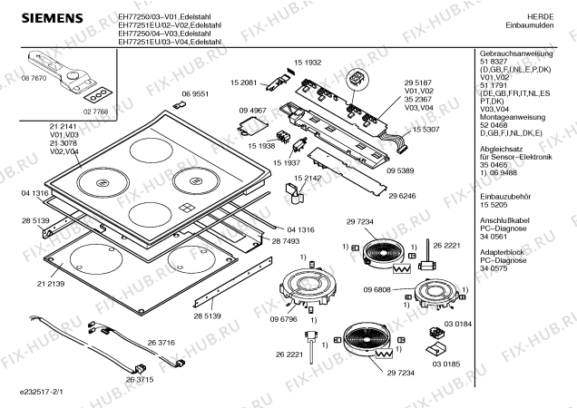 Схема №2 EH77250 с изображением Модуль управления для плиты (духовки) Siemens 00295187