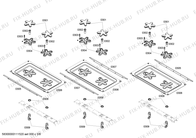 Схема №3 P366CLP с изображением Коллектор для духового шкафа Bosch 00144627