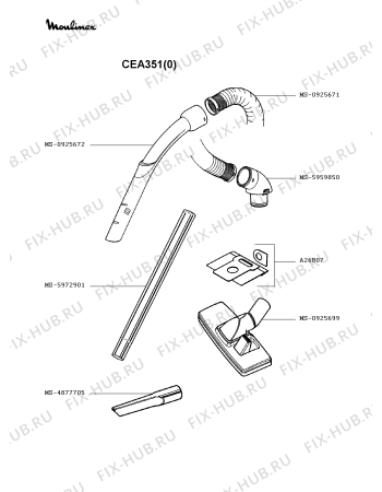 Взрыв-схема пылесоса Moulinex CEA351(0) - Схема узла 1P002278.9P2