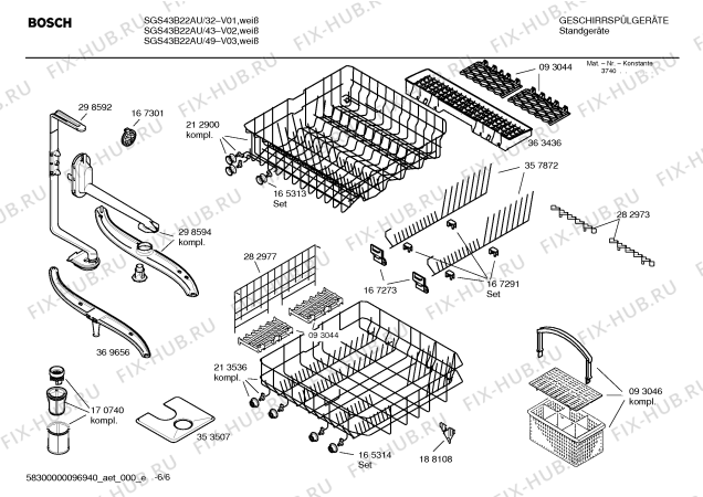 Взрыв-схема посудомоечной машины Bosch SGS43B22AU Special Edition - Схема узла 06