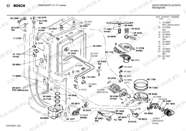 Схема №1 SMS5052FF с изображением Панель для электропосудомоечной машины Bosch 00285709