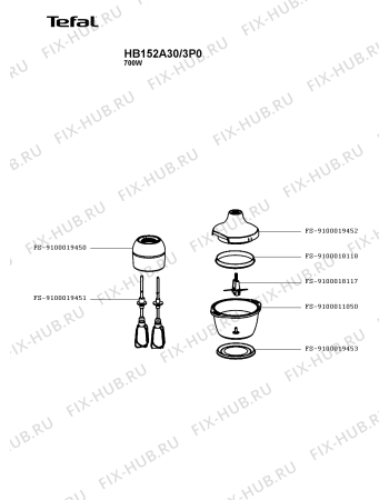 Схема №1 HB152A30/3P0 с изображением Корпусная деталь для электроблендера Tefal FS-9100019449