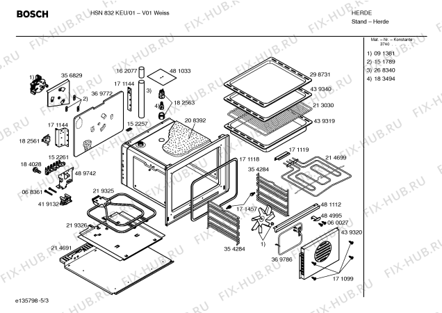 Схема №1 HSN832KEU с изображением Инструкция по эксплуатации для плиты (духовки) Bosch 00590898