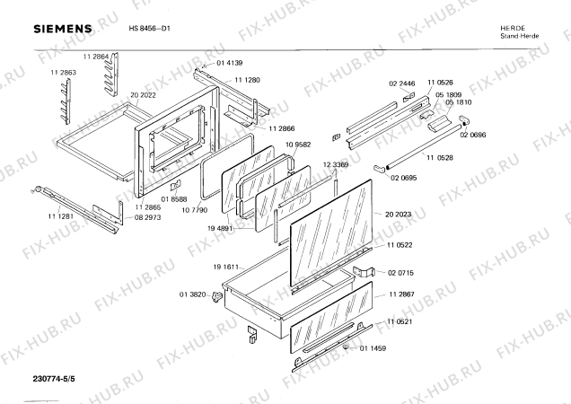 Взрыв-схема плиты (духовки) Siemens HS8456 - Схема узла 05