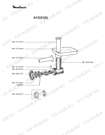 Взрыв-схема мясорубки Moulinex A13321(0) - Схема узла 5P000965.3P2