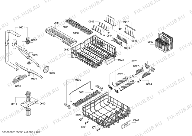Взрыв-схема посудомоечной машины Bosch SMS65E18GB - Схема узла 06