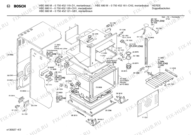 Взрыв-схема плиты (духовки) Bosch 0750452161 HBE680M - Схема узла 02