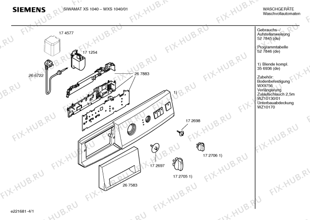 Схема №2 WXS1040 SIEMENS SIWAMAT WXS1040 с изображением Инструкция по установке и эксплуатации для стиральной машины Siemens 00527845