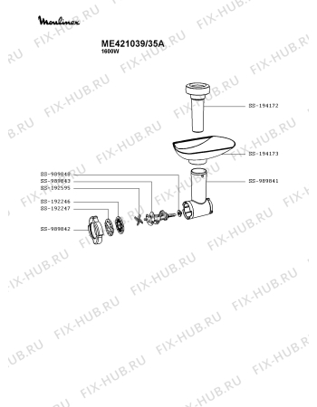Схема №1 ME421039/35A с изображением Корпусная деталь для электрошинковки Moulinex SS-1530000304