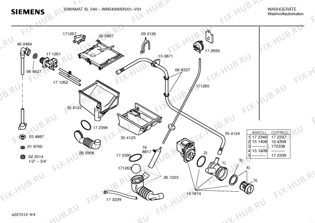 Схема №1 WM54000SN siwamat xl540 с изображением Инструкция по установке и эксплуатации для стиралки Siemens 00524242