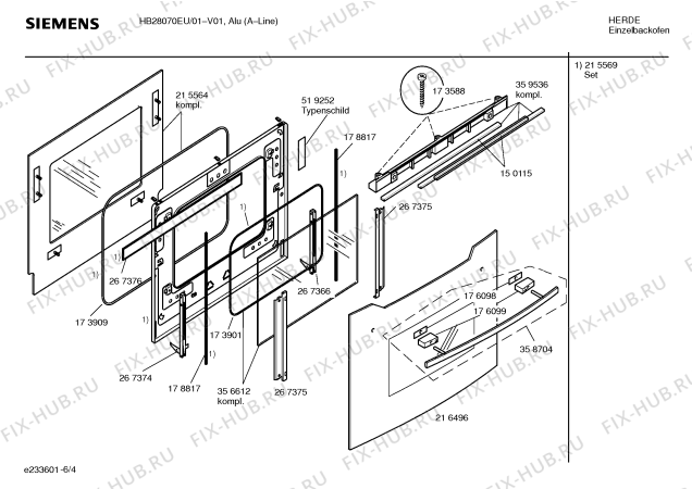 Схема №2 HE28074SK с изображением Планка ручки для духового шкафа Siemens 00359536