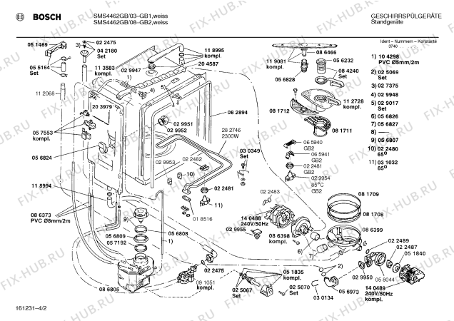 Взрыв-схема посудомоечной машины Bosch SMS4462GB - Схема узла 02