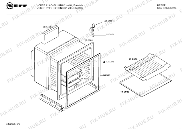 Взрыв-схема плиты (духовки) Neff E2112N2 JOKER 219 C - Схема узла 05