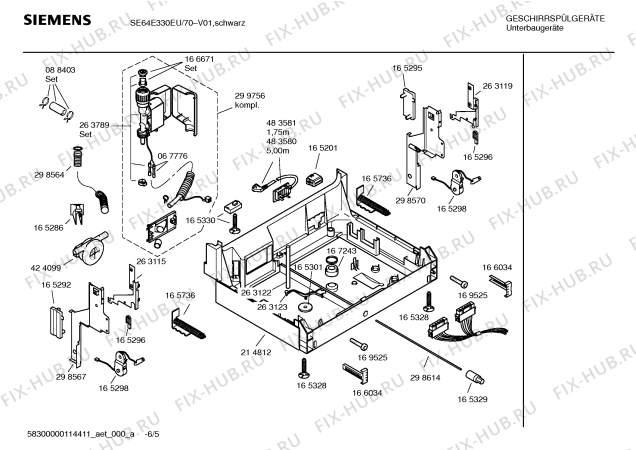 Схема №1 SL64E331EU с изображением Инструкция по эксплуатации для электропосудомоечной машины Siemens 00691760