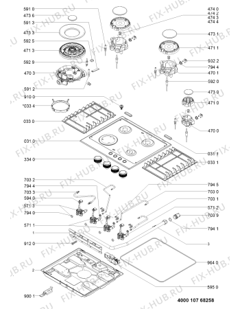 Взрыв-схема плиты (духовки) Whirlpool KHMD460510 (F096527) - Схема узла