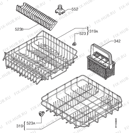 Взрыв-схема посудомоечной машины Electrolux ESI600W - Схема узла Basket 160