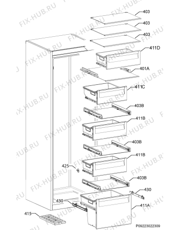 Взрыв-схема холодильника Electrolux EUE2977MAW - Схема узла Internal parts