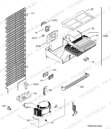 Взрыв-схема холодильника Ikea FRYSA 10282344 - Схема узла Cooling system 017