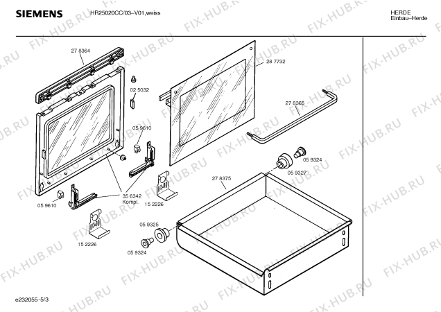 Взрыв-схема плиты (духовки) Siemens HR25020CC - Схема узла 03