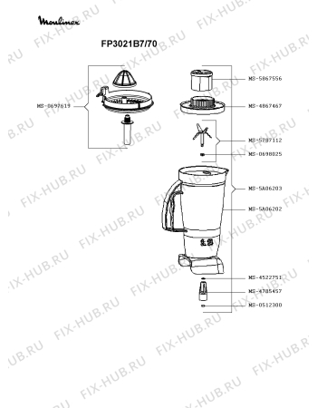 Взрыв-схема кухонного комбайна Moulinex FP3021B7/70 - Схема узла VP003109.9P3