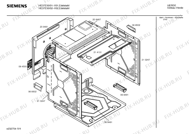 Взрыв-схема плиты (духовки) Siemens HE37E50 - Схема узла 04