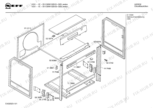 Схема №2 B1130W1GB 10311E с изображением Панель для духового шкафа Bosch 00282652