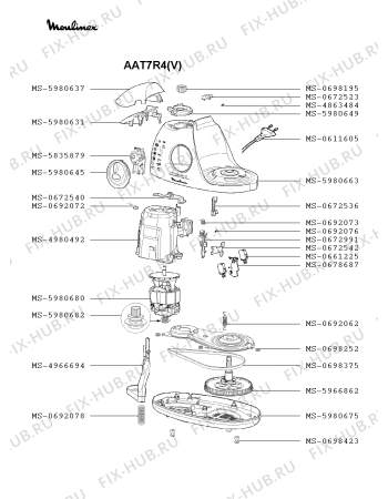 Взрыв-схема кухонного комбайна Moulinex AAT7R4(V) - Схема узла 0P002955.6P2