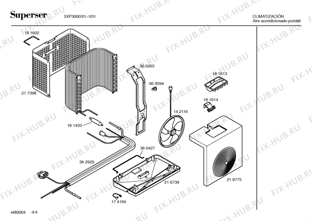 Схема №3 5XP3000 Portatil split с изображением Передняя часть корпуса для кондиционера Bosch 00218775