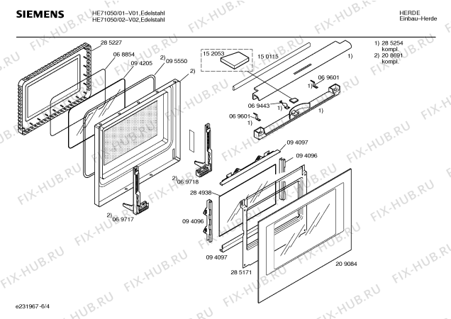 Схема №3 HE71050 с изображением Уплотнитель двери для духового шкафа Siemens 00095550