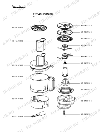 Взрыв-схема кухонного комбайна Moulinex FP648H58/700 - Схема узла 9P005710.5P2