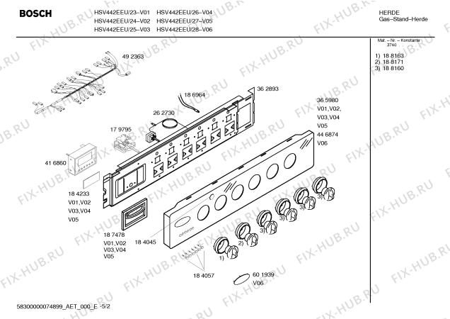 Схема №1 HSV442PEU, Bosch с изображением Панель управления для плиты (духовки) Bosch 00365980