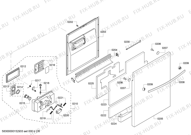Схема №2 SHX43R56UC SilencePlus 48dB с изображением Внешняя дверь для посудомойки Bosch 00684158