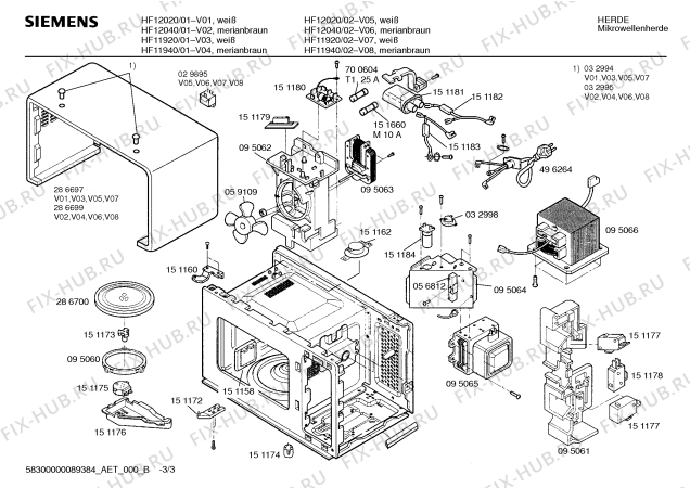 Взрыв-схема микроволновой печи Siemens HF12020 - Схема узла 03