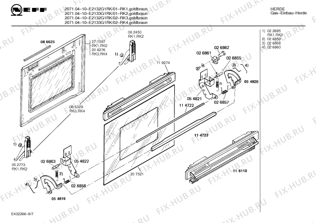 Взрыв-схема плиты (духовки) Neff E2133G1RK 2071.04-10 - Схема узла 08