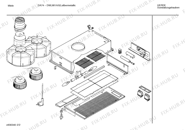 Взрыв-схема вытяжки Miele DWLMI1A DA 74 - Схема узла 02