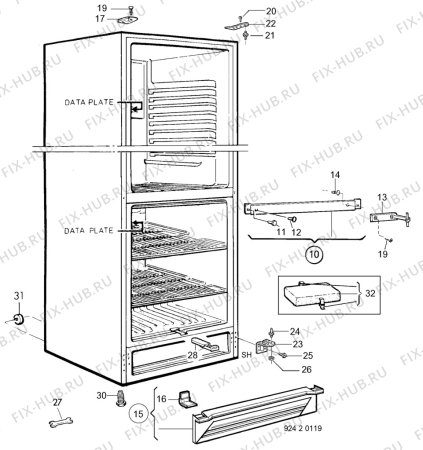 Взрыв-схема холодильника Elektro Helios CL333-4 - Схема узла C10 Cabinet
