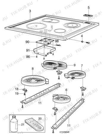 Взрыв-схема плиты (духовки) Electrolux EKC6183 - Схема узла H10 Hob