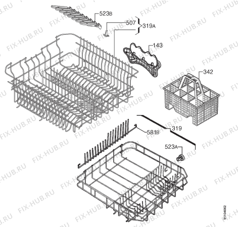 Взрыв-схема посудомоечной машины Elektro Helios DI8308 - Схема узла Basket 160