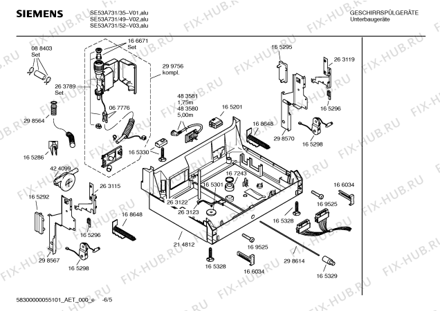 Взрыв-схема посудомоечной машины Siemens SE53A731 - Схема узла 05