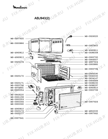 Взрыв-схема плиты (духовки) Moulinex ABJ943(2) - Схема узла 1P002113.3P2