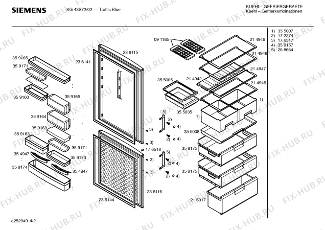 Схема №2 KG43S72 с изображением Емкость для заморозки для холодильника Siemens 00216917