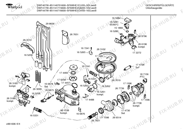 Взрыв-схема посудомоечной машины Whirlpool SF6WHE1CH DWF447W - Схема узла 04