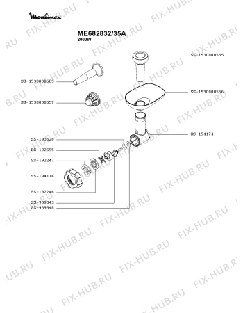 Взрыв-схема мясорубки Moulinex ME682832/35A - Схема узла LP005664.9P2