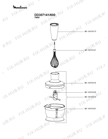 Схема №1 DD307142/600 с изображением Ручка регулировки для электромиксера Moulinex MS-0678916