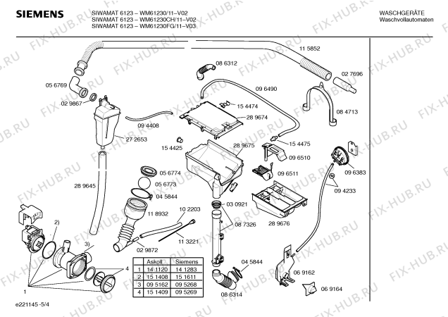 Взрыв-схема стиральной машины Siemens WM61230FG SIWAMAT 6123 - Схема узла 04