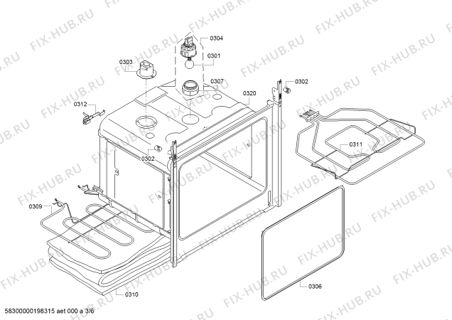 Взрыв-схема плиты (духовки) Bosch HBN231W3R - Схема узла 03