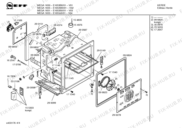Взрыв-схема плиты (духовки) Neff E1653W0 MEGA 1655 - Схема узла 04