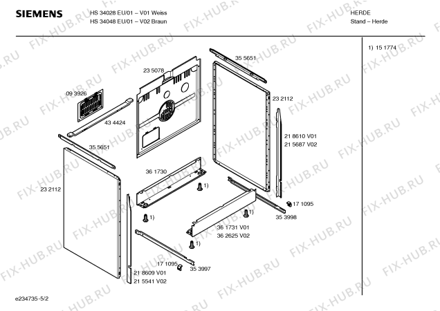 Взрыв-схема плиты (духовки) Siemens HS34028EU - Схема узла 02