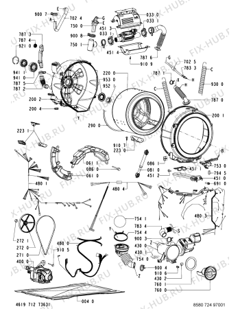 Схема №1 727 WT/CR с изображением Проводка для стиралки Whirlpool 480111100792